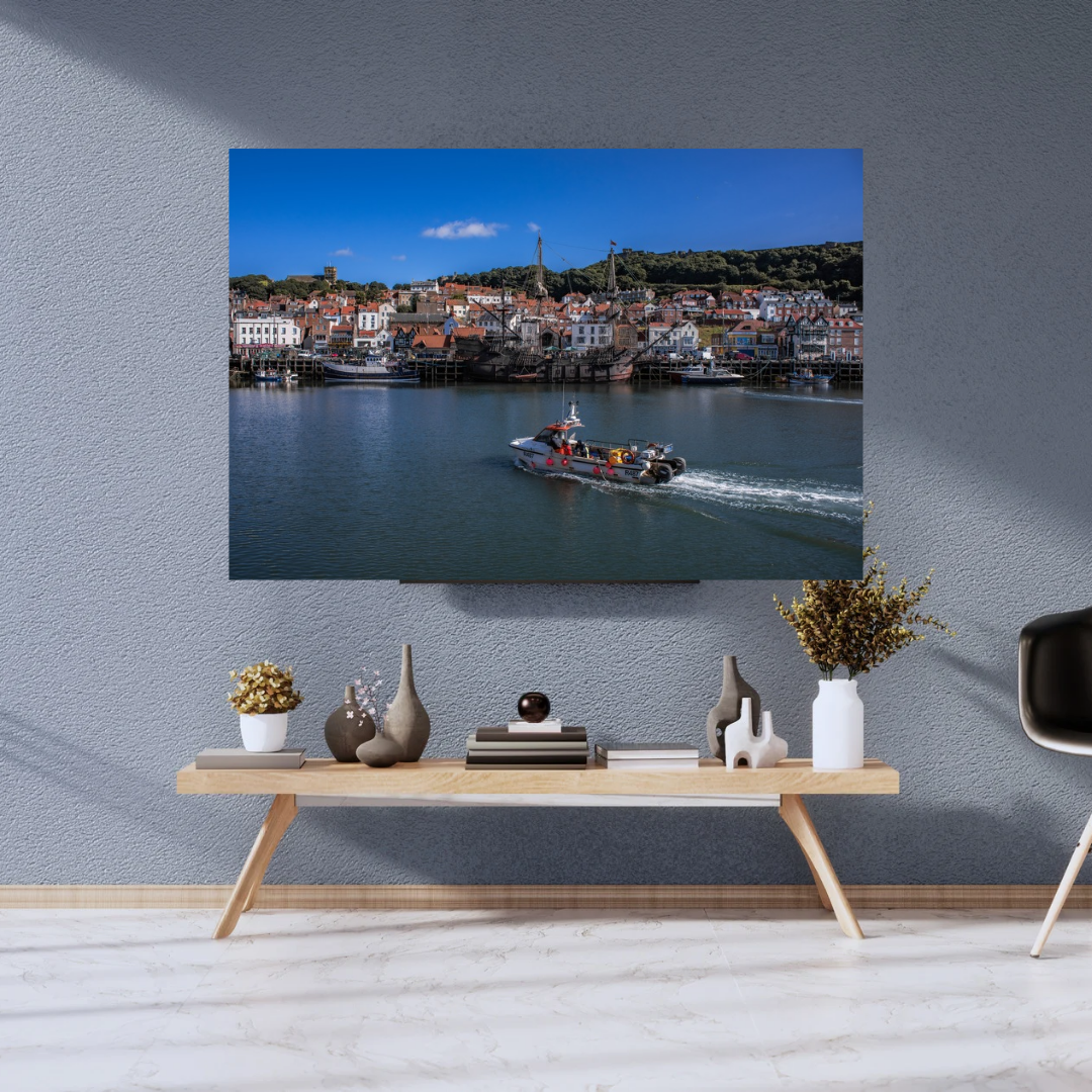 Scarborough Harbour photo print - Blue Skies, Calm Seas and Coastal Charm.