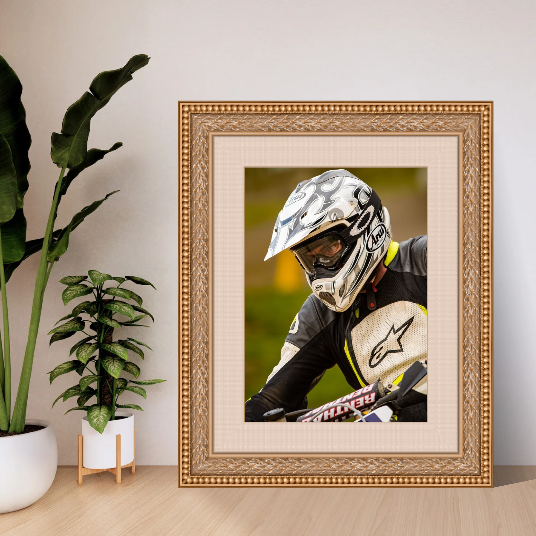 Super moto rider portrait.