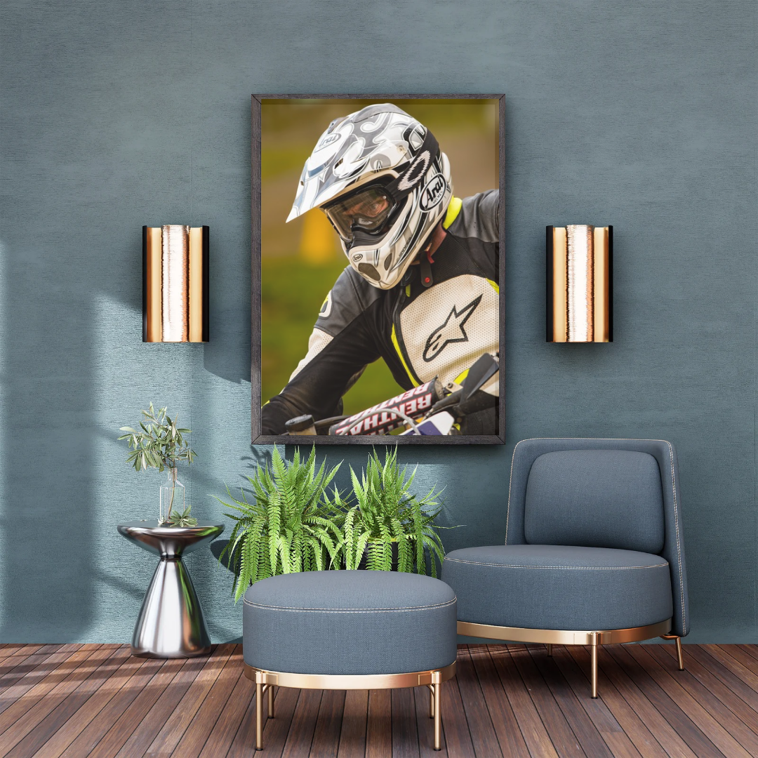 Super moto rider portrait.