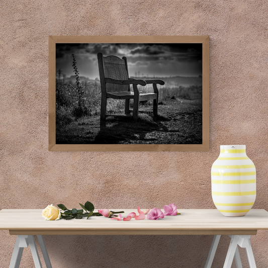 Black and white Memorial Bench | Peaceful Landscape Wall Art