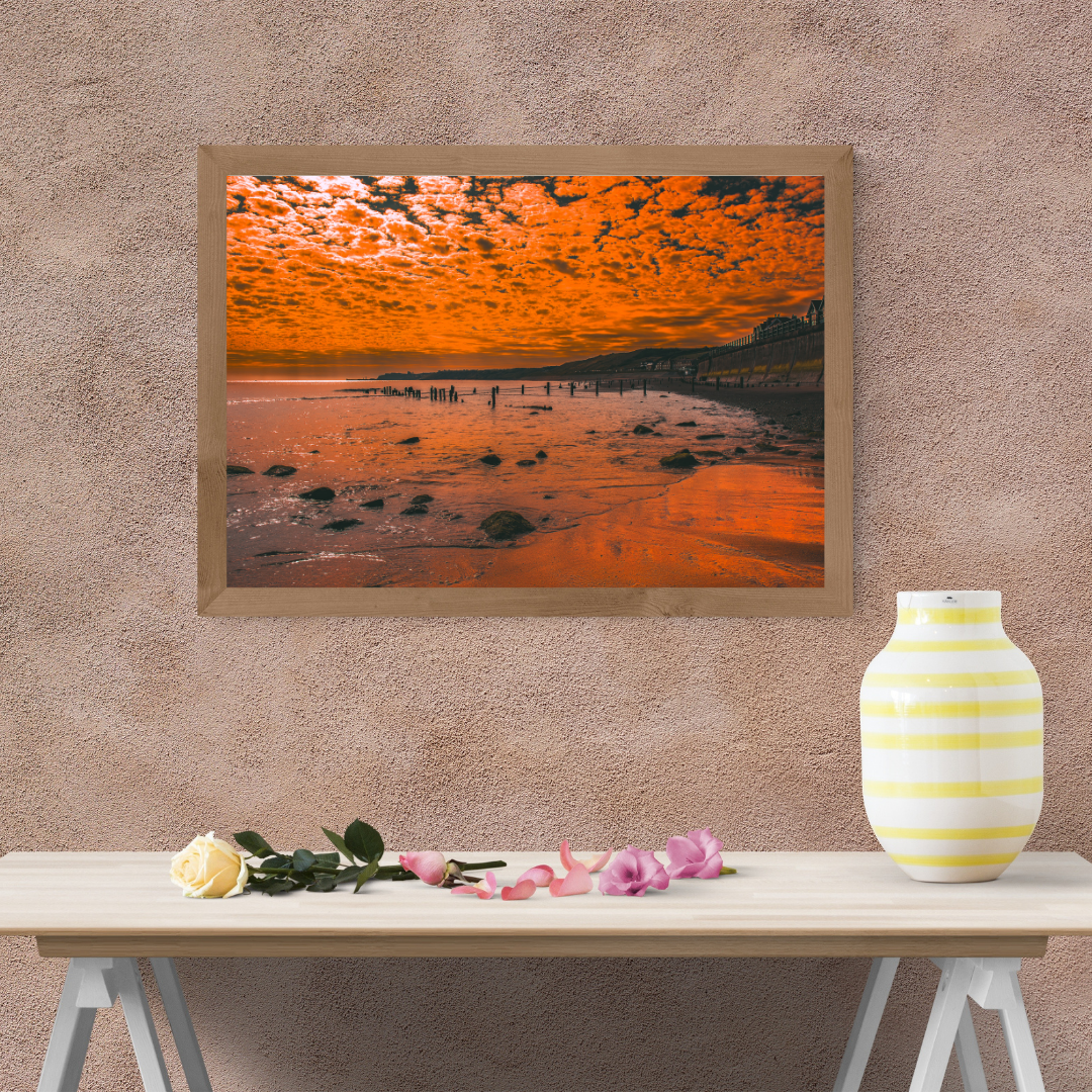 Fiery Sunset Over Sandsend – Dramatic Yorkshire Coast Seascape Wall Art Print