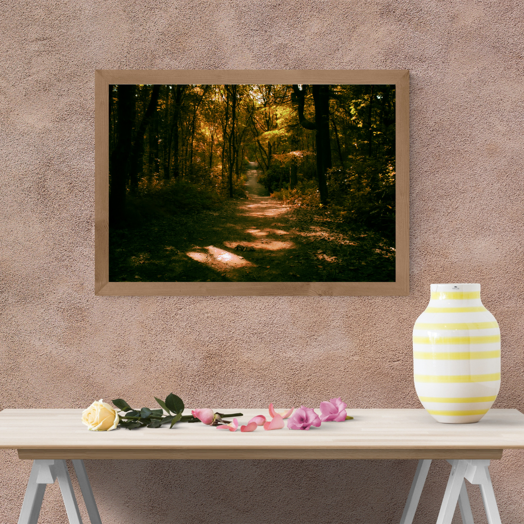 Golden Path Through the Trees – Autumn Woodland Print (landscape)