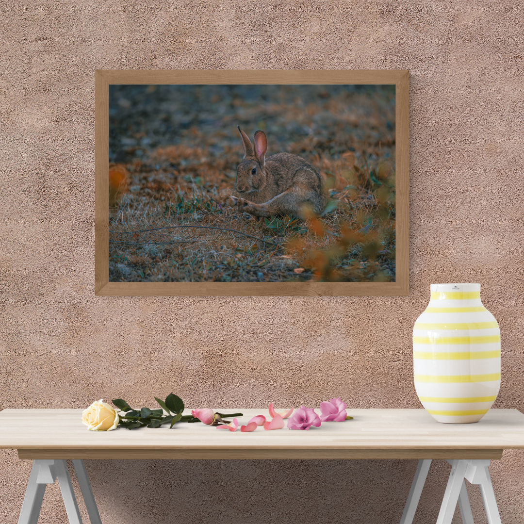 "Whiskers in the Wind" – Adorable Rabbit Woodland Print