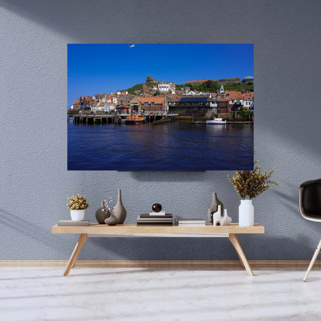Whitby Harbour photo print - Blue Skies, Calm Seas and Coastal Charm.