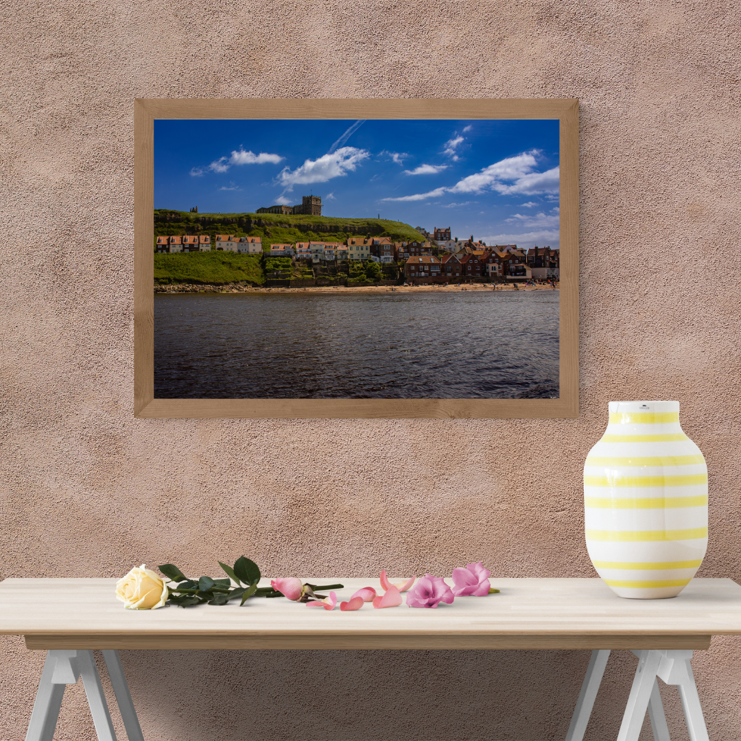 Whitby Harbour photo print - Blue Skies, Calm Seas and Coastal Charm.