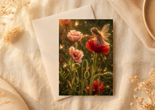 The poppy whisperer/Nature with a Touch of Magic Greeting Card | A5 Blank Card | Wildlife & Nature Art