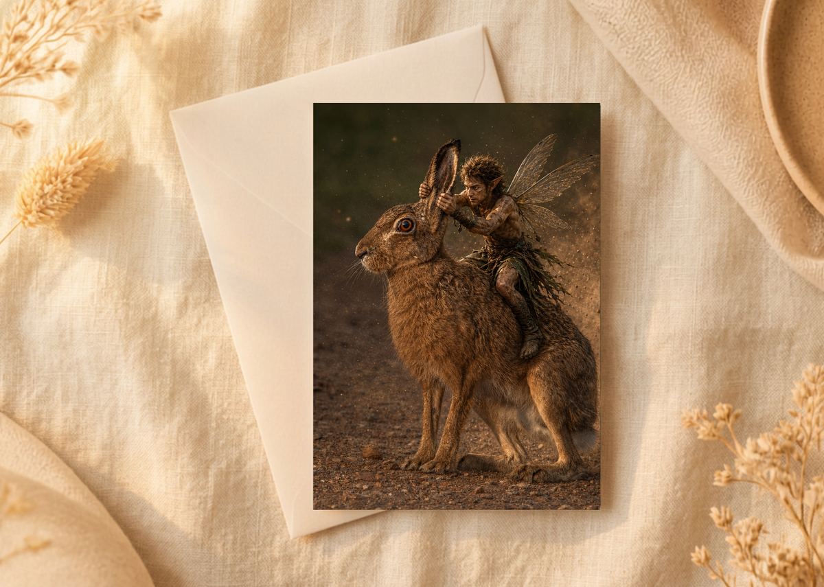 The Hare rider/Nature with a Touch of Magic Greeting Card | A5 Blank Card | Wildlife & Nature Art
