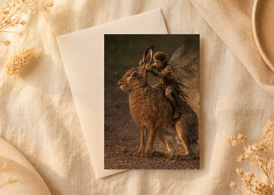 The Hare rider/Nature with a Touch of Magic Greeting Card | A5 Blank Card | Wildlife & Nature Art