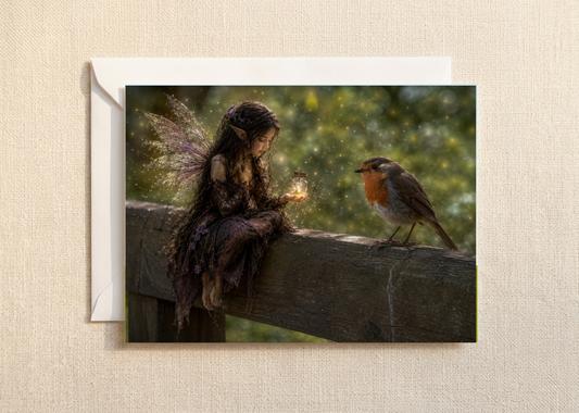 The Robins light/Nature with a Touch of Magic Greeting Card | A5 Blank Card | Wildlife & Nature Art