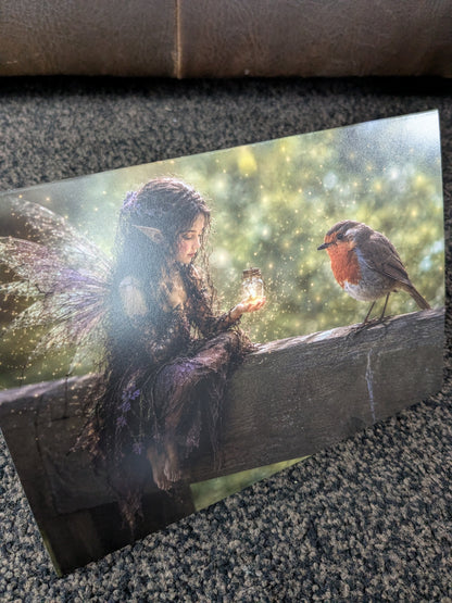 The Robins light/Nature with a Touch of Magic Greeting Card | A5 Blank Card | Wildlife & Nature Art