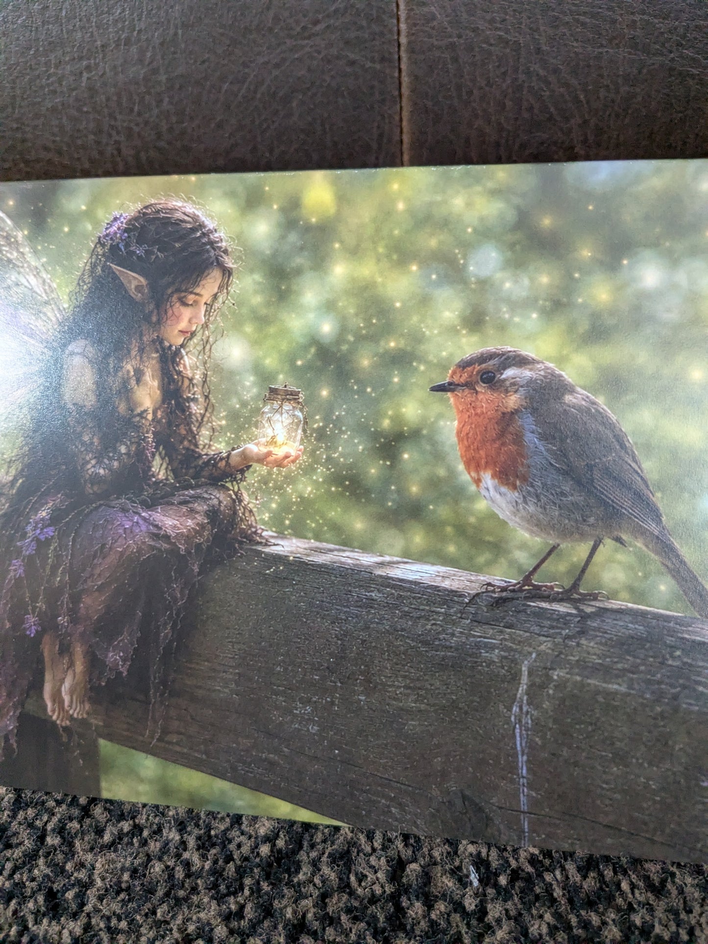 The Robins light/Nature with a Touch of Magic Greeting Card | A5 Blank Card | Wildlife & Nature Art