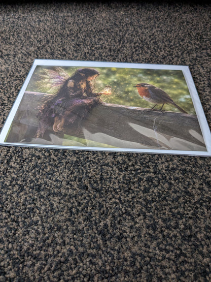 The Robins light/Nature with a Touch of Magic Greeting Card | A5 Blank Card | Wildlife & Nature Art