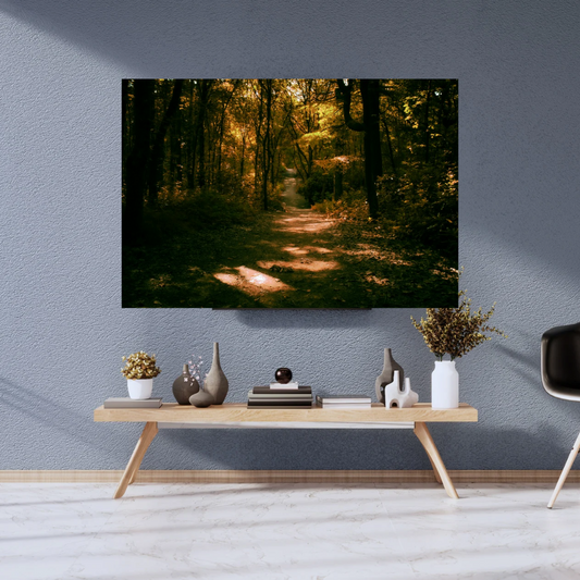 Golden Path Through the Trees – Autumn Woodland Print (landscape)