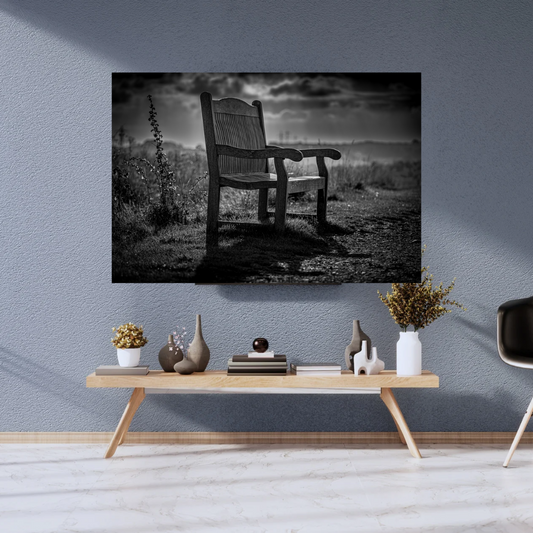 Black and white Memorial Bench | Peaceful Landscape Wall Art